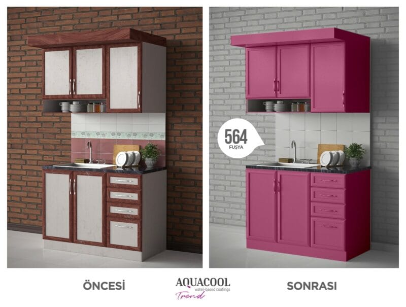 Aquacool Trend M.A.C Su Bazlı Boya 150 ML 91 Aquacool Before After Mutfak 3 564 Fusya