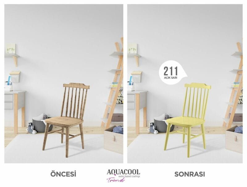 Aquacool Trend M.A.C Su Bazlı Boya 150 ML 102 Aquacool Before After Sandalye 211 Acik Sari